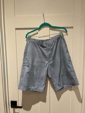 Grand Slam Golf Men's Light Blue Plaid Performance Training Shorts Size 32